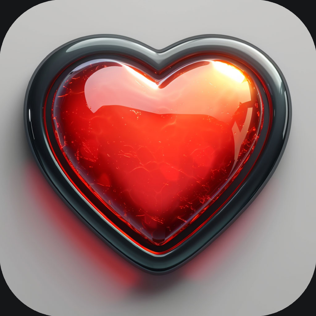 A red heart icon with a glossy finish and subtle glow