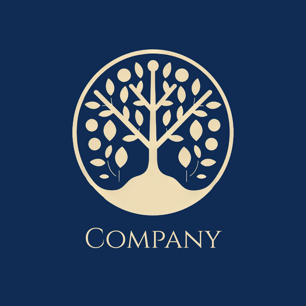 Company logo with a tree inside a circle