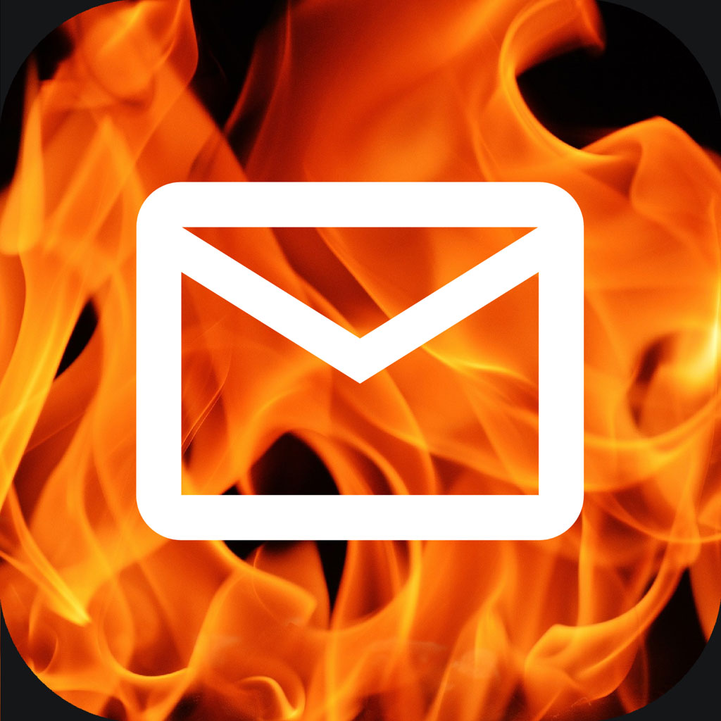 White envelope icon surrounded by flames