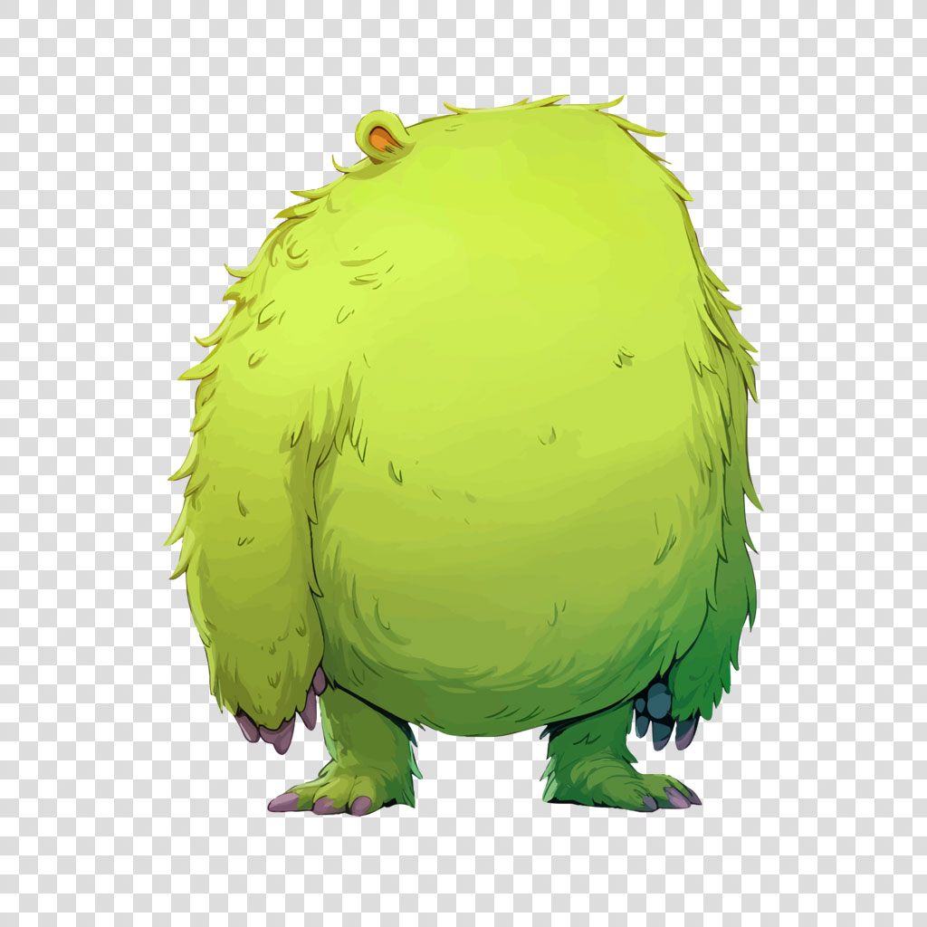 A green furry monster with sharp claws and a round body.