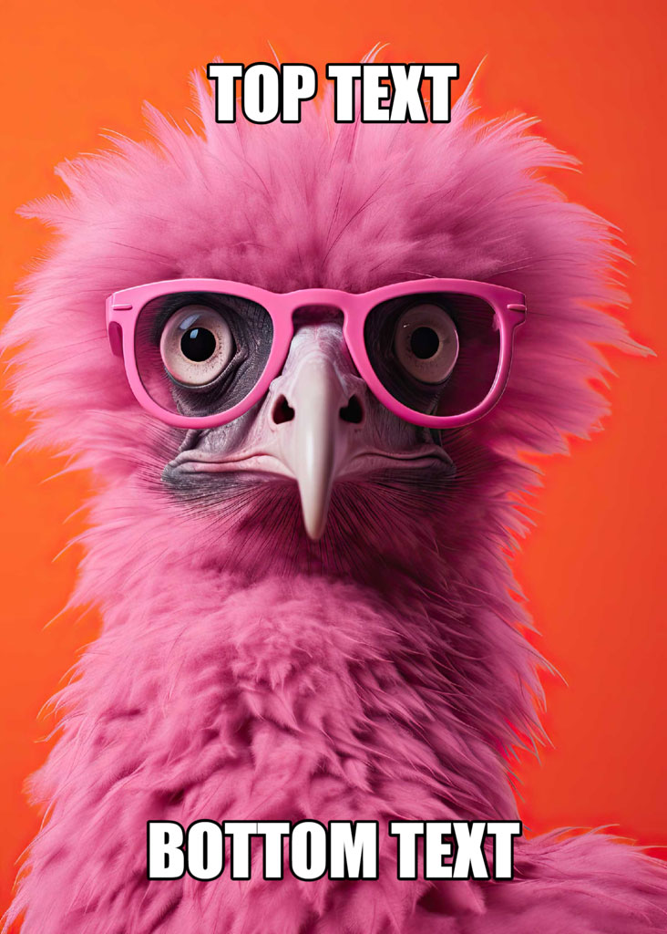 A pink bird with fluffy feathers and sunglasses against an orange background.