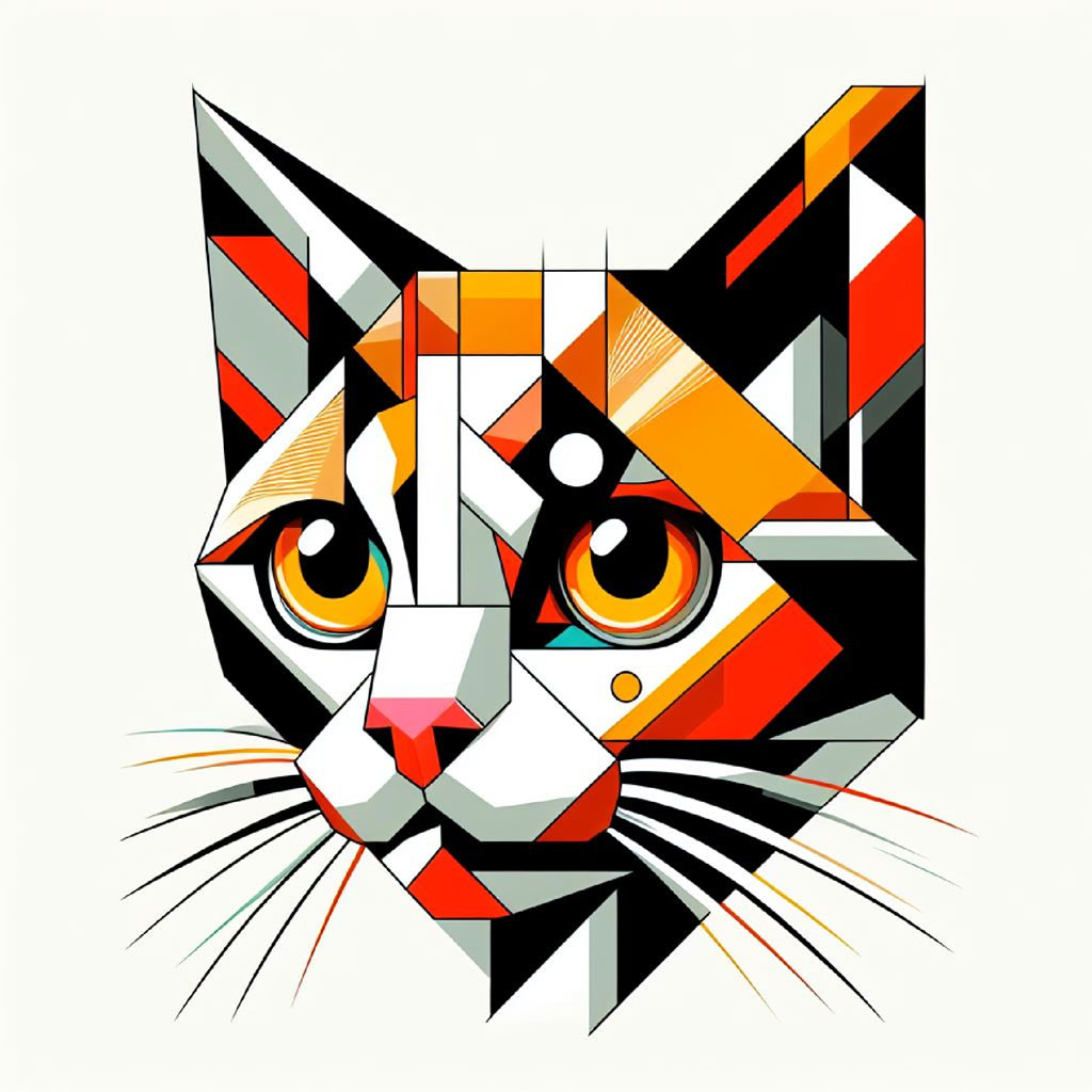 Minimalist black cat illustration with red accents