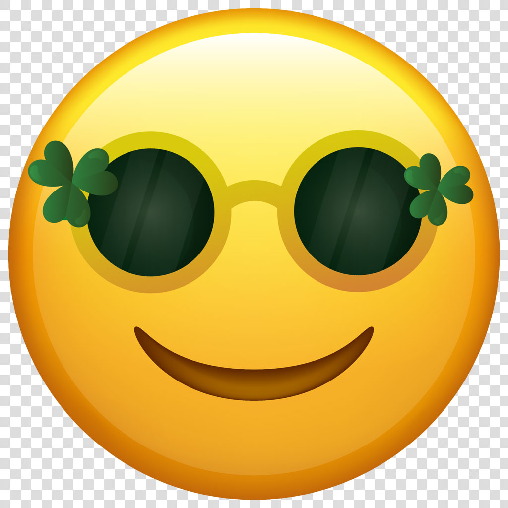 Yellow emoji with sunglasses and shamrocks