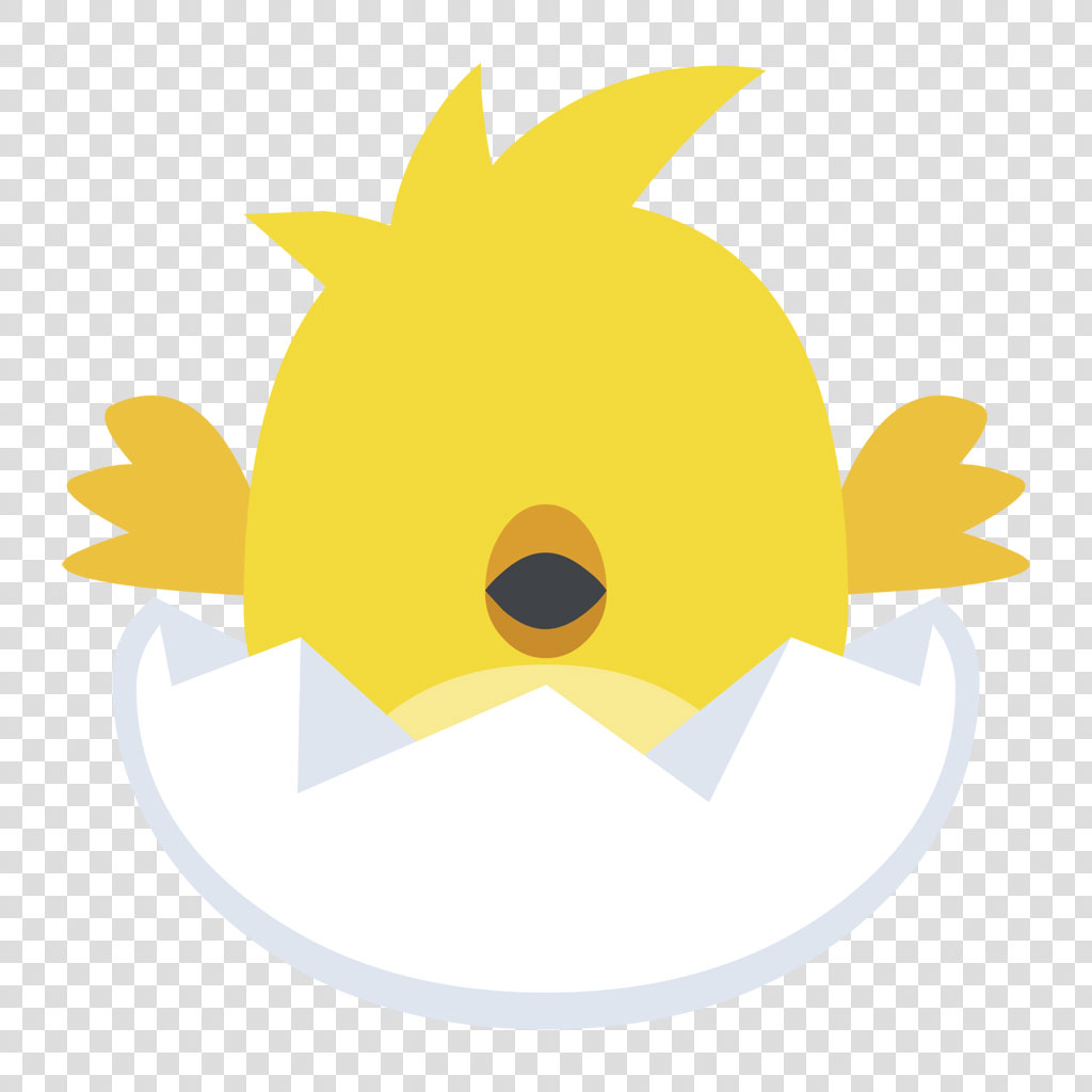 Cartoon yellow chick hatching from egg