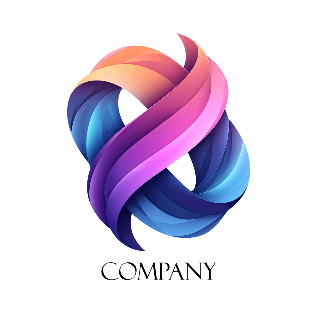 A stylized logo with intertwining colorful swirls representing a company