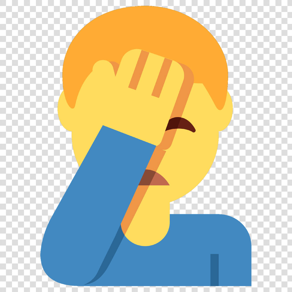 A cartoon person with a blue shirt covering their face with their hand