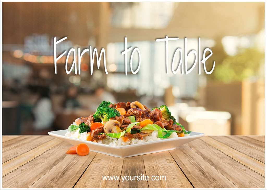 A plate of farm-to-table food on a wooden table