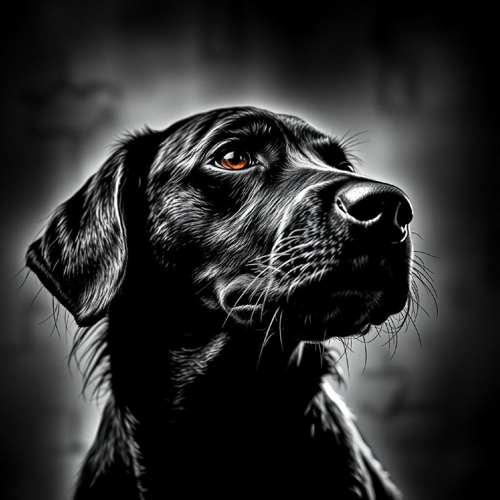 A close-up black and white photograph of a woman's face with dramatic shadows and highlights.