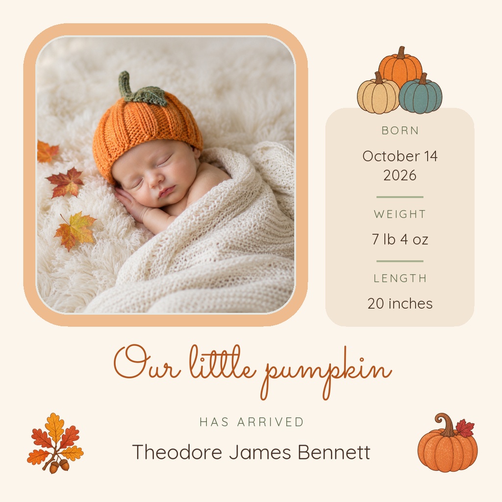Preview for Our Little Pumpkin Has Arrived Square Post Template