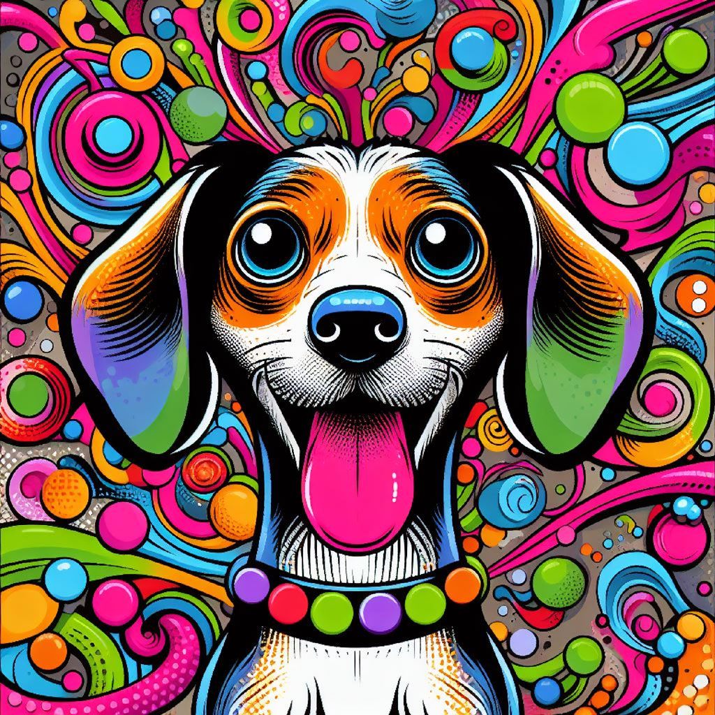 Illustration of a dog looking up at the moon