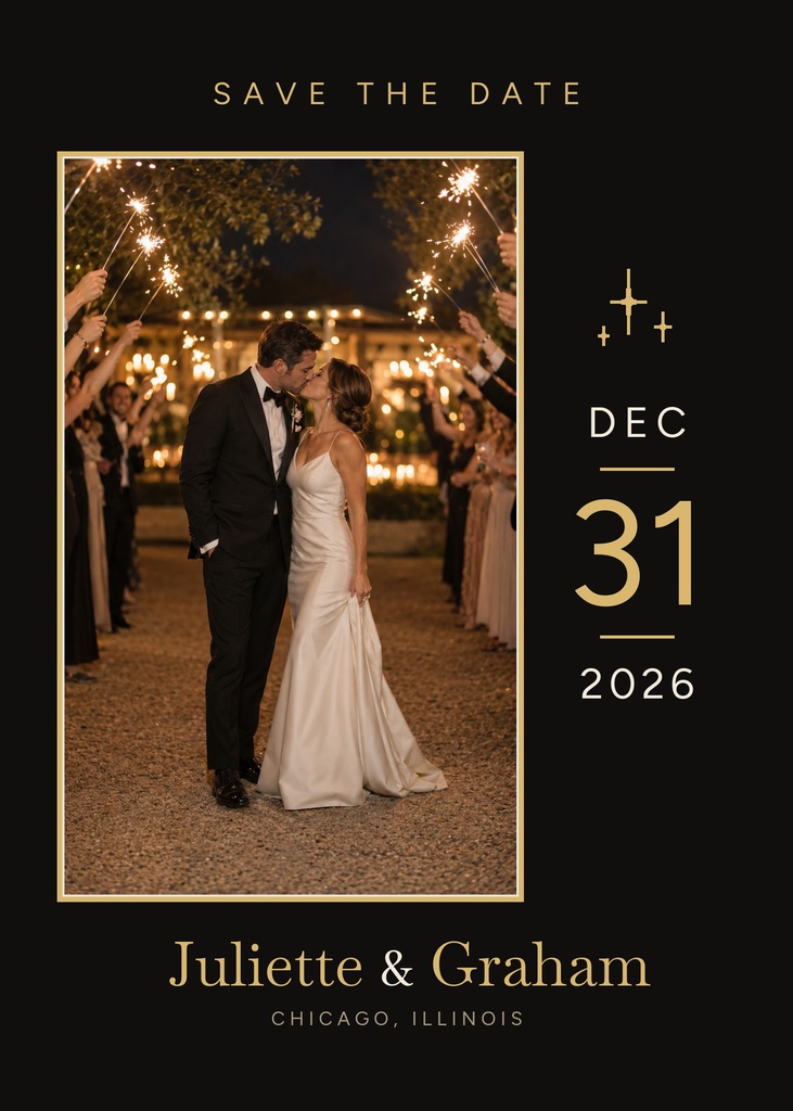 Preview for Midnight In Gold Save The Date Template