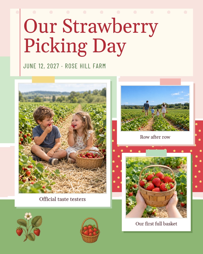 Preview for Our Strawberry Picking Day Portrait Collage Template