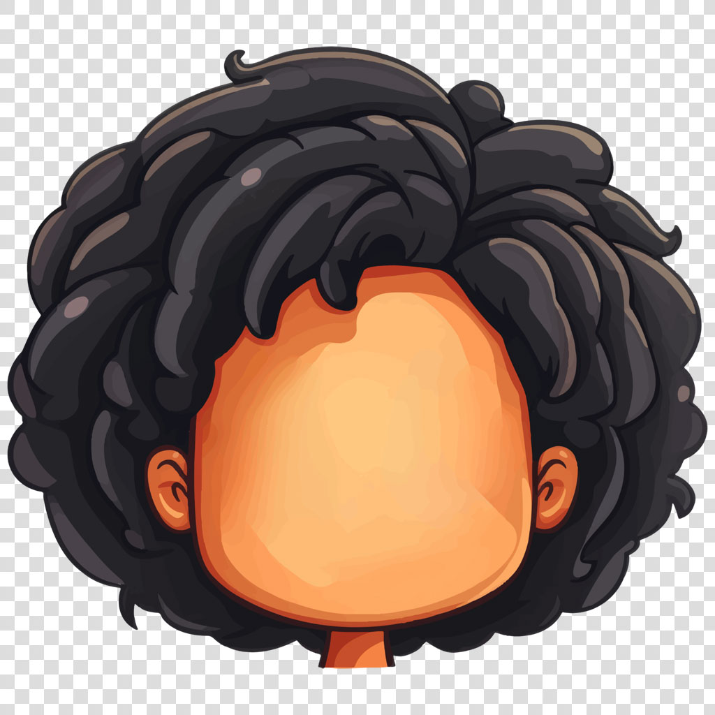 Cartoon character with afro hairstyle and blank face