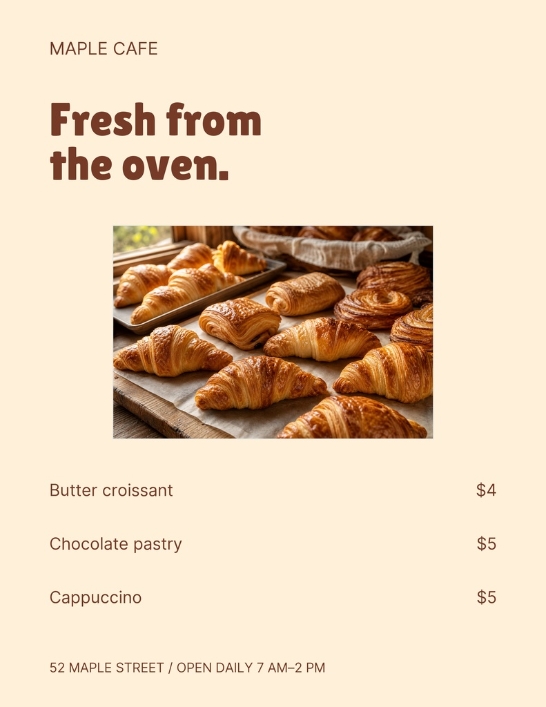 Preview for Morning At Maple Cafe Letter Menu / Price List Template
