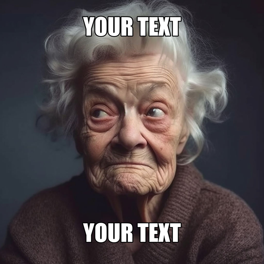 Surprised old man with curly white hair and a brown sweater