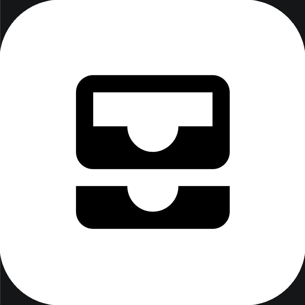 Modern app design icon with a white background and black graphic