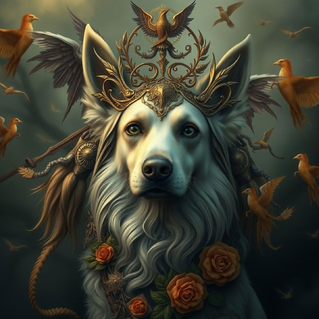 A dark-skinned woman with flowers in her hair and ornate jewelry