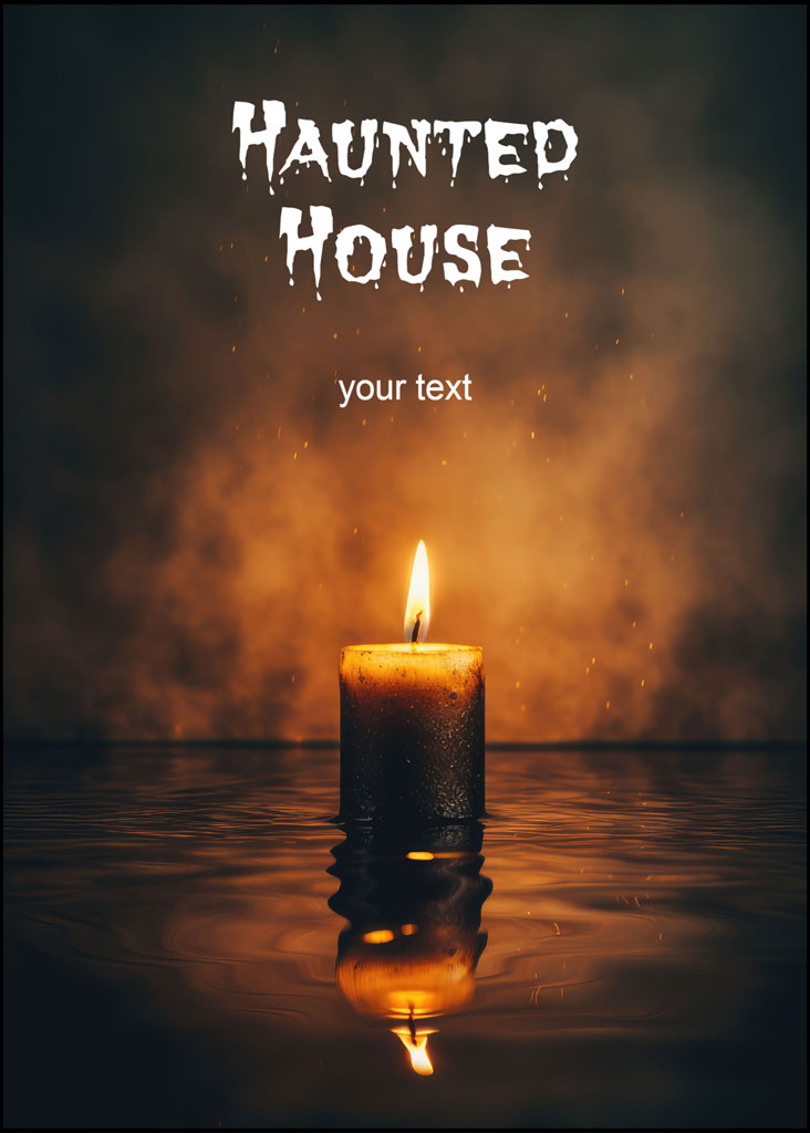Candlelit haunted house scene with reflection