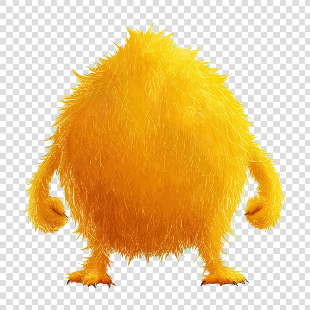 A bright yellow, furry creature with a rounded body and short legs.