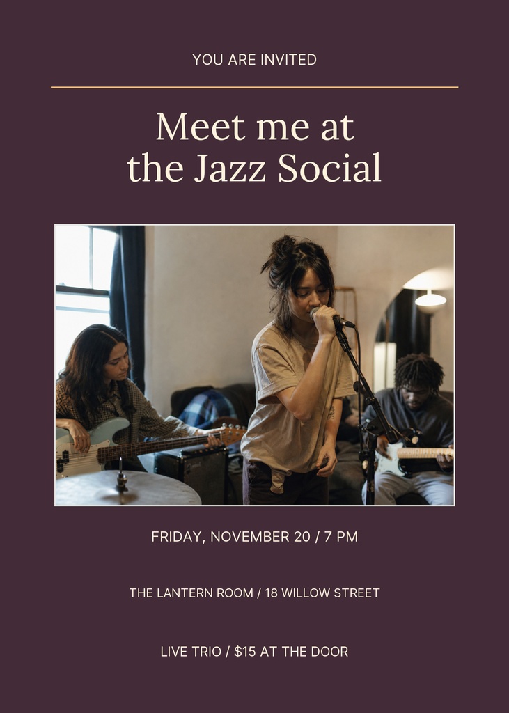 Preview for Meet Me At The Jazz Social 5 × 7 Invitation Template