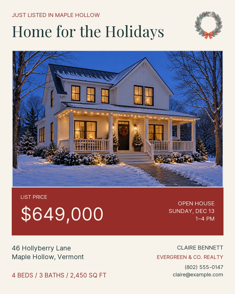Preview for Home For The Holidays Listing Portrait Post Template