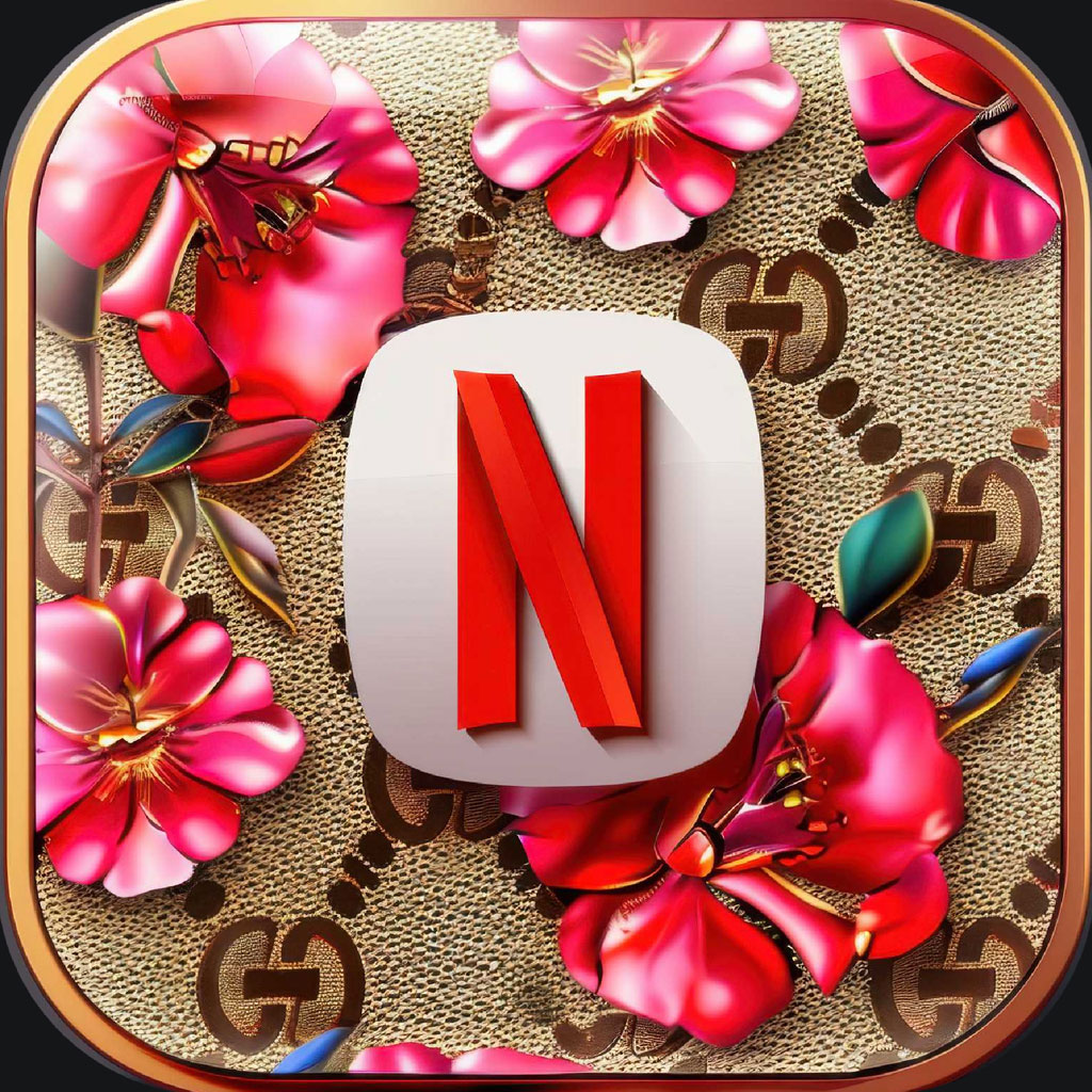 Custom Netflix app icon with pink flowers and Gucci pattern