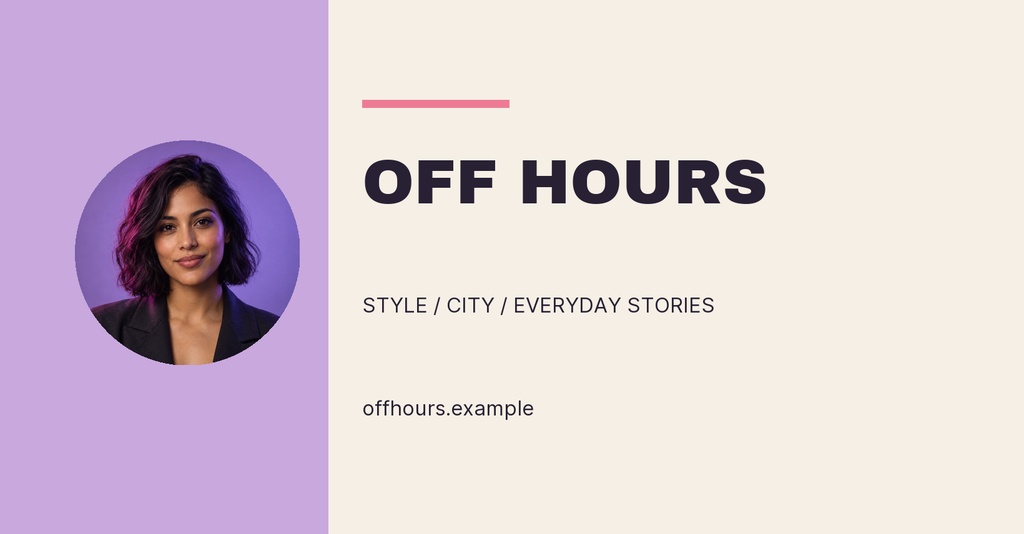 Minimal group cover with a portrait on a lavender panel and bold OFF HOURS text on a cream background.