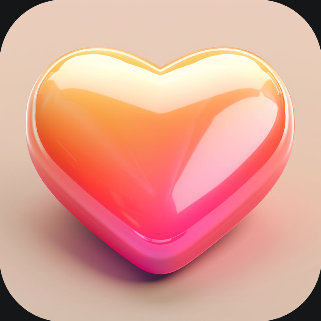 3D heart icon with shiny gradient finish