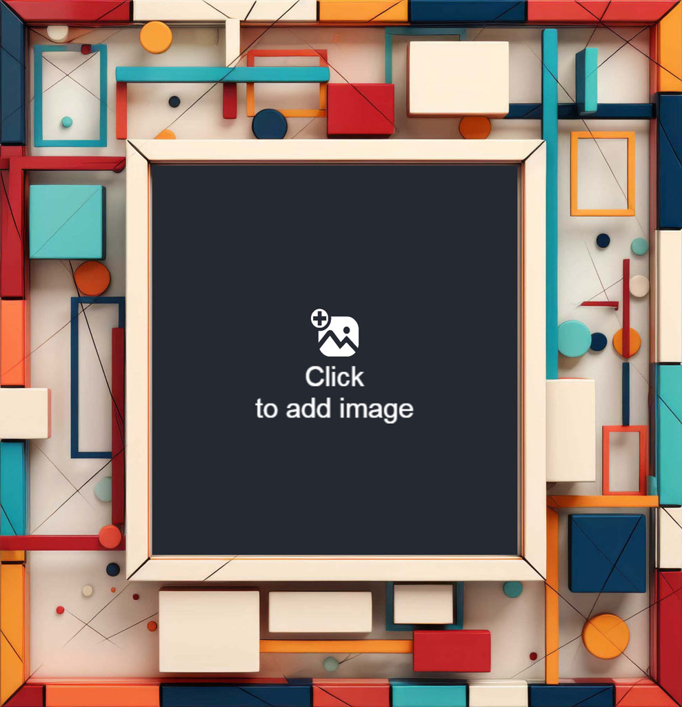 A colorful geometric design surrounding a blank screen