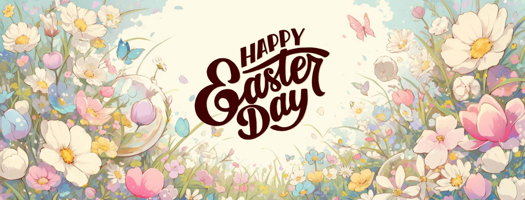 Easter greeting card with flowers and eggs