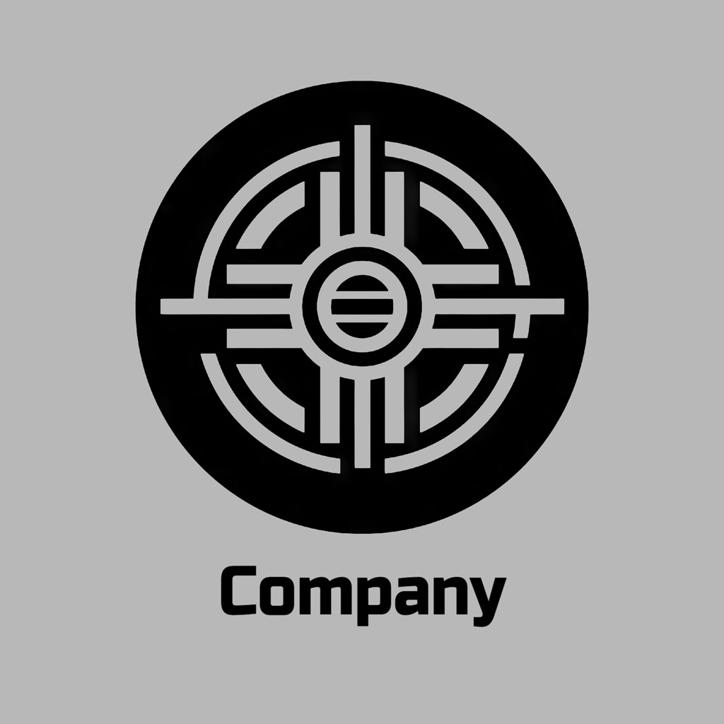 Company logo with a stylized circular design