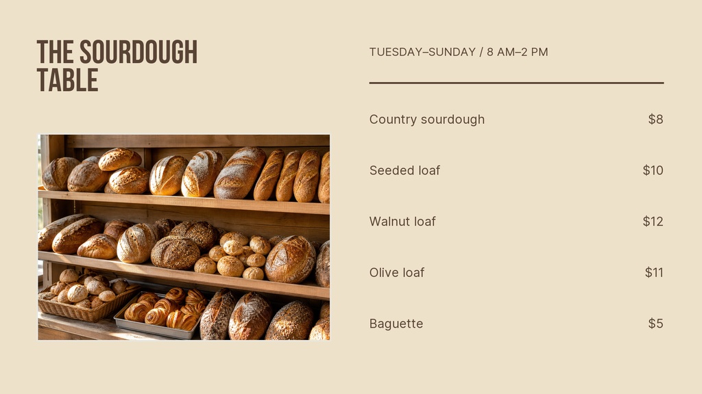 Preview for The Sourdough Table Digital Menu Board Template