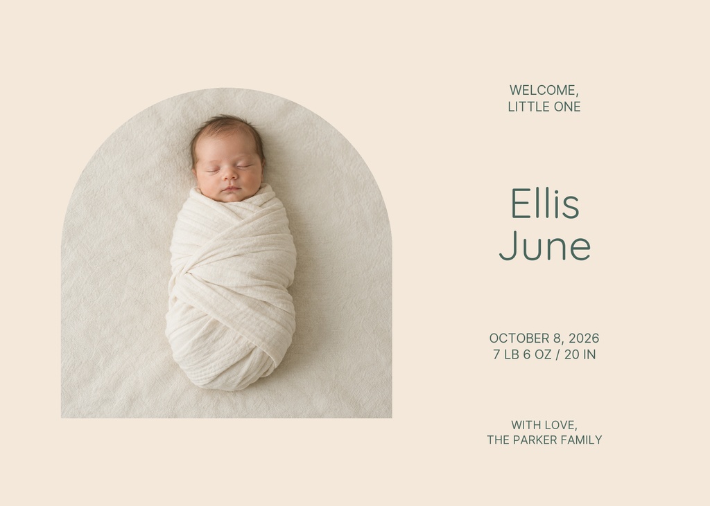 Preview for Welcome, Baby Ellis Landscape Birth Announcement Template