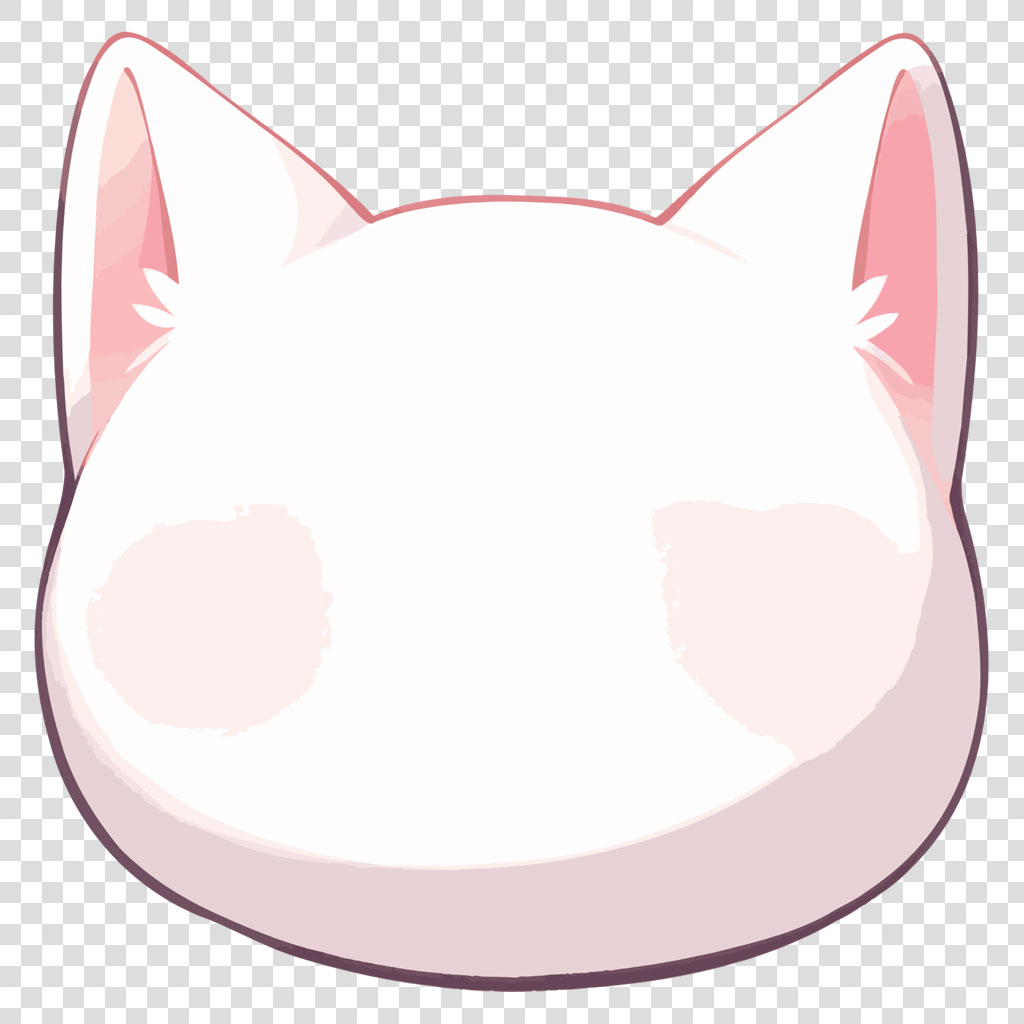 Illustration of a white cat's face with pink inner ears