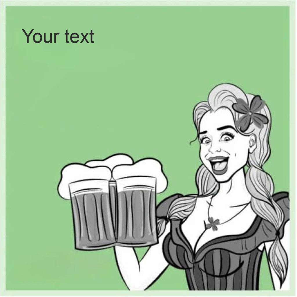 Cartoon woman holding three beer mugs