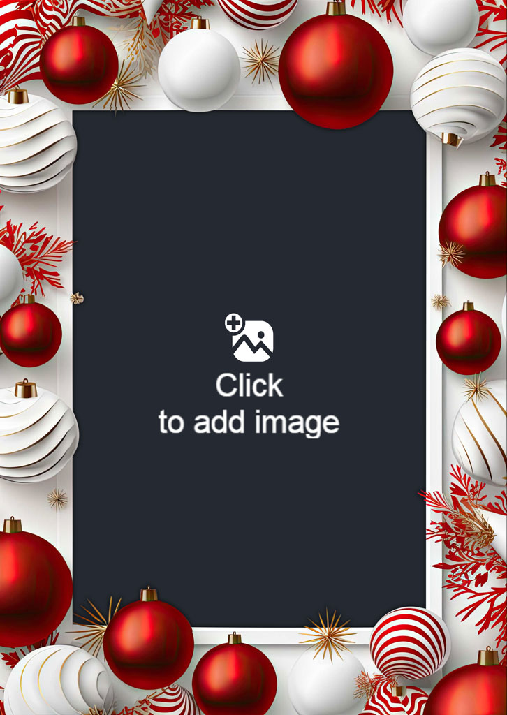 A family of four and their dog sitting together in a Christmas-themed photo frame