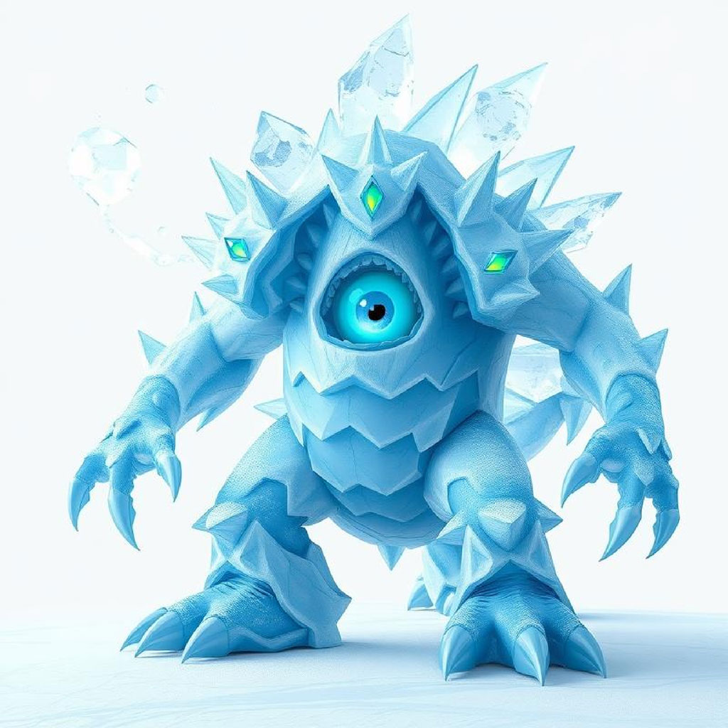 A blue cyclops creature with icy spikes and a glowing blue eye.