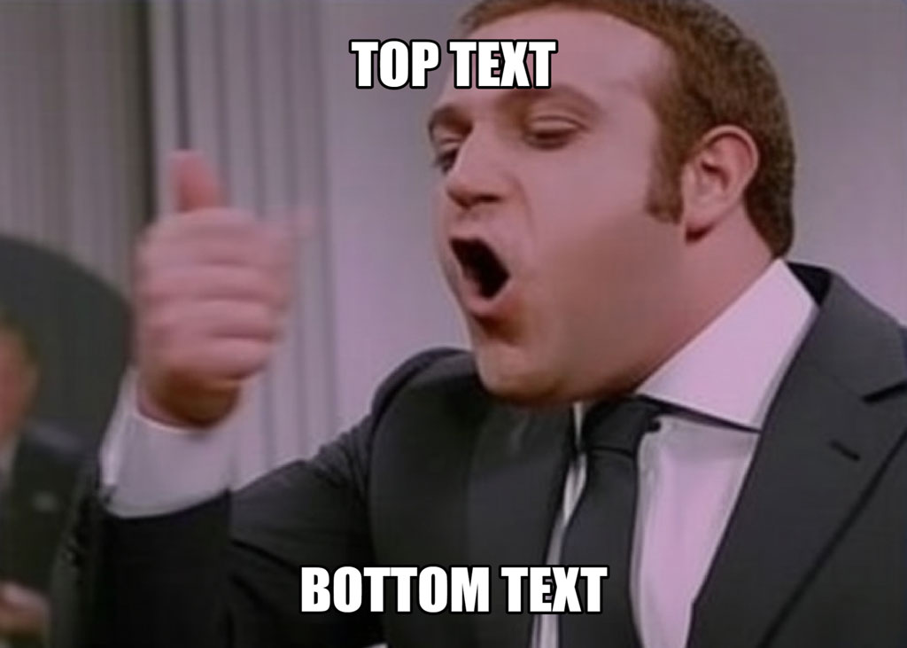 Man in suit giving thumbs up with top and bottom text overlay