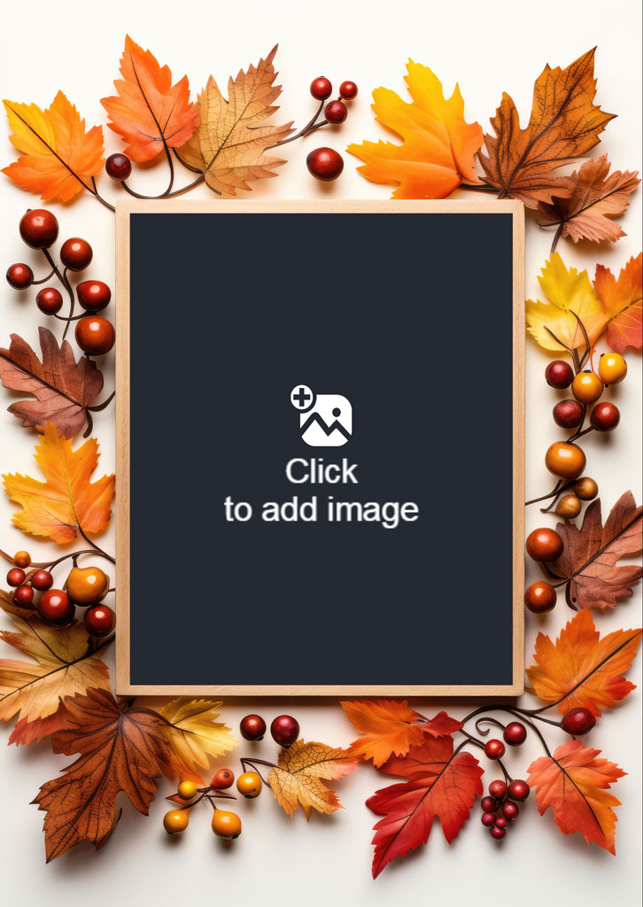 Wooden frame with autumn leaves and berries