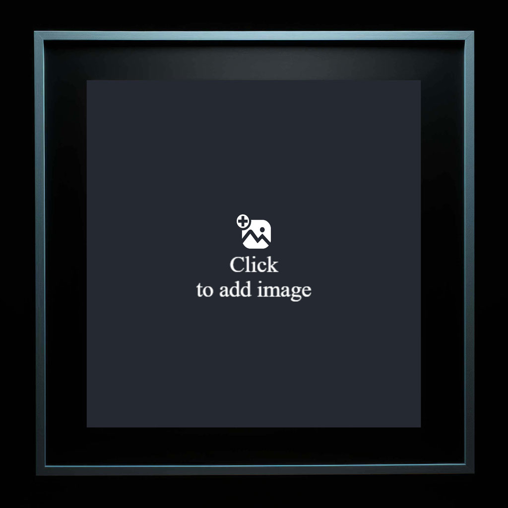 A dark gray square with a thin blue-green border on a black background.