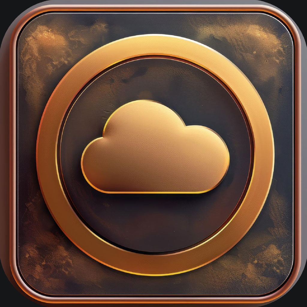Gold cloud icon on a dark background