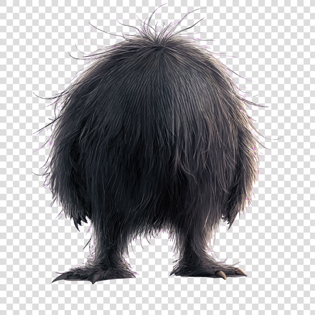 A black creature with shaggy fur and sharp claws