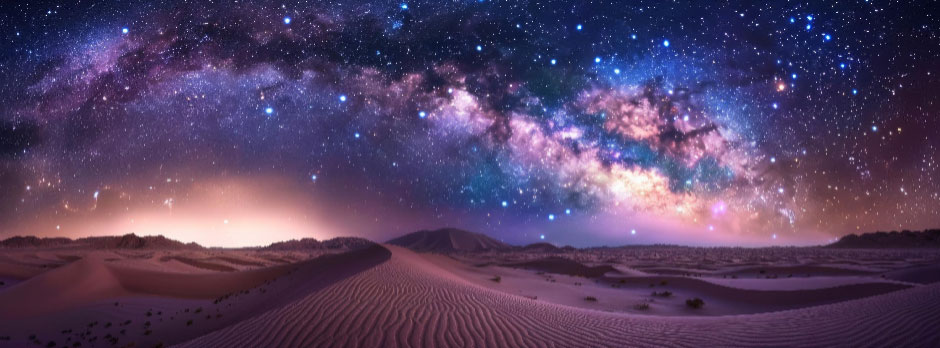 Desert landscape with a starry night sky