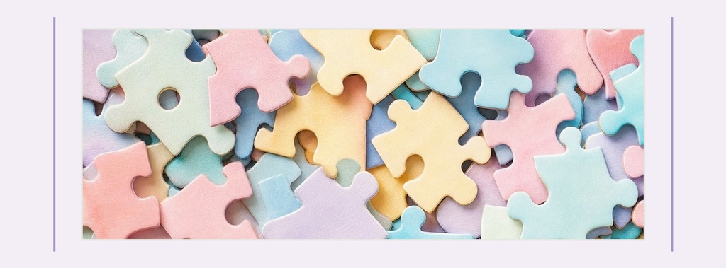 Pastel puzzle pieces arranged in a horizontal banner layout