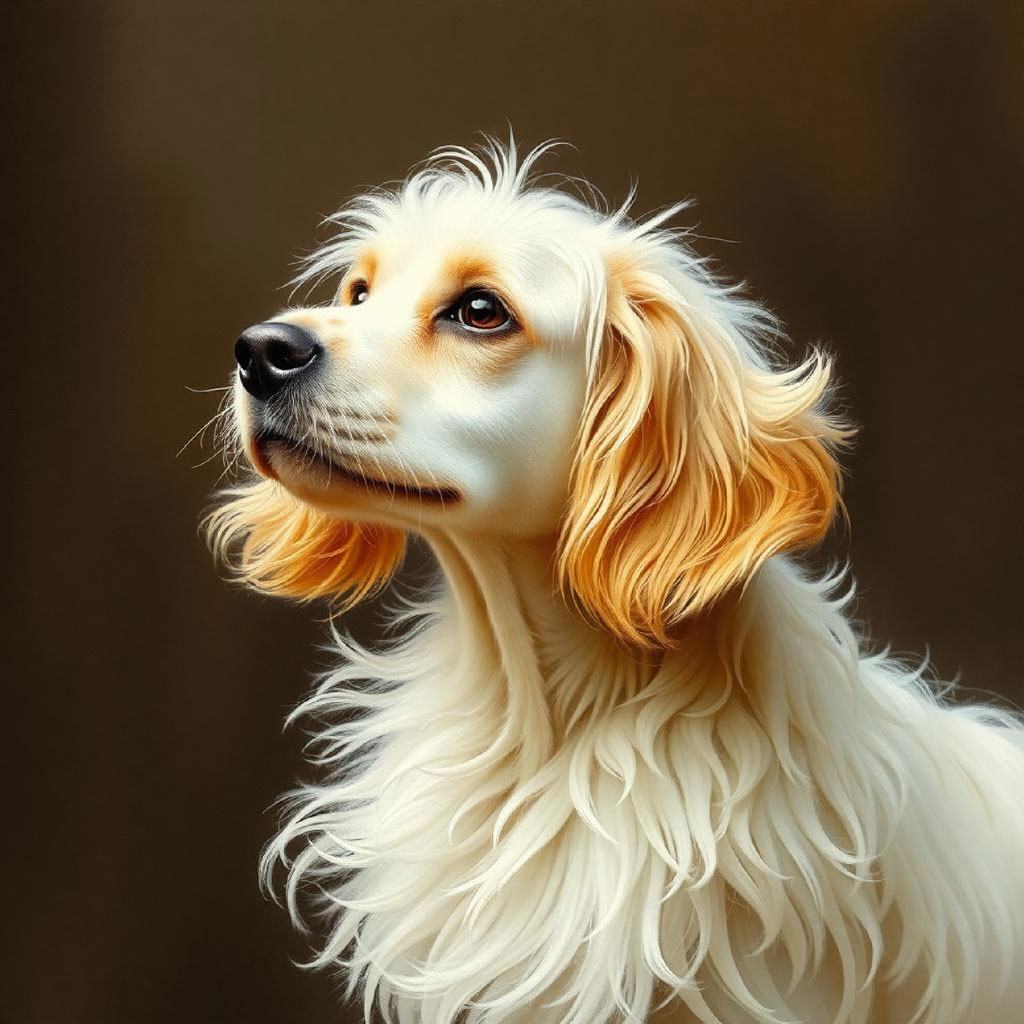 A woman with long blonde hair and a peach-colored dress surrounded by white butterflies.