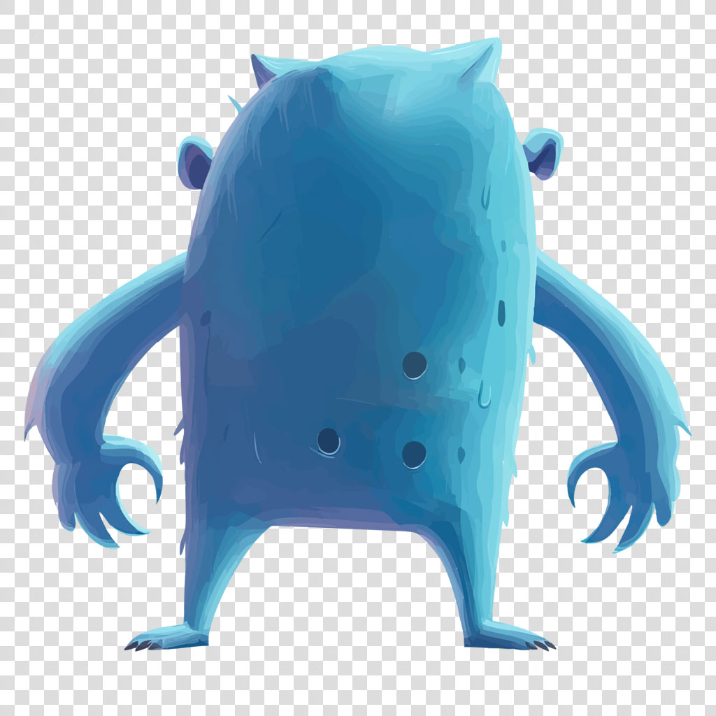 A blue monster with a rounded body and sharp claws