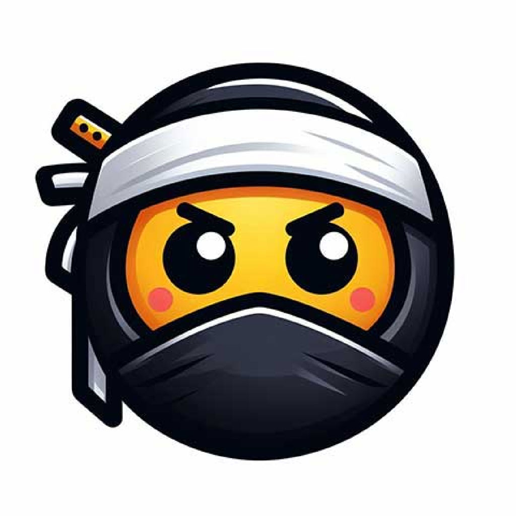 A cartoon ninja figurine with a yellow face and red sash