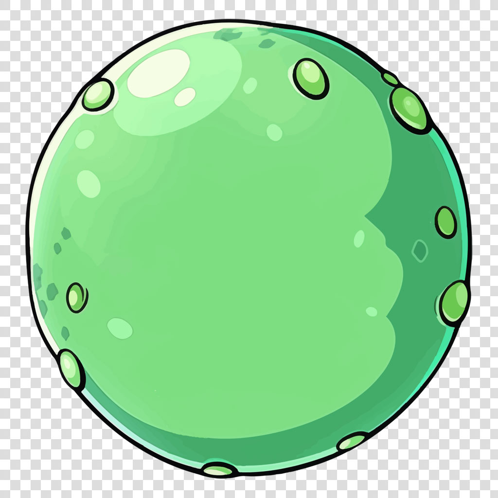 Cartoon green planet with lighter and darker shades and green spots