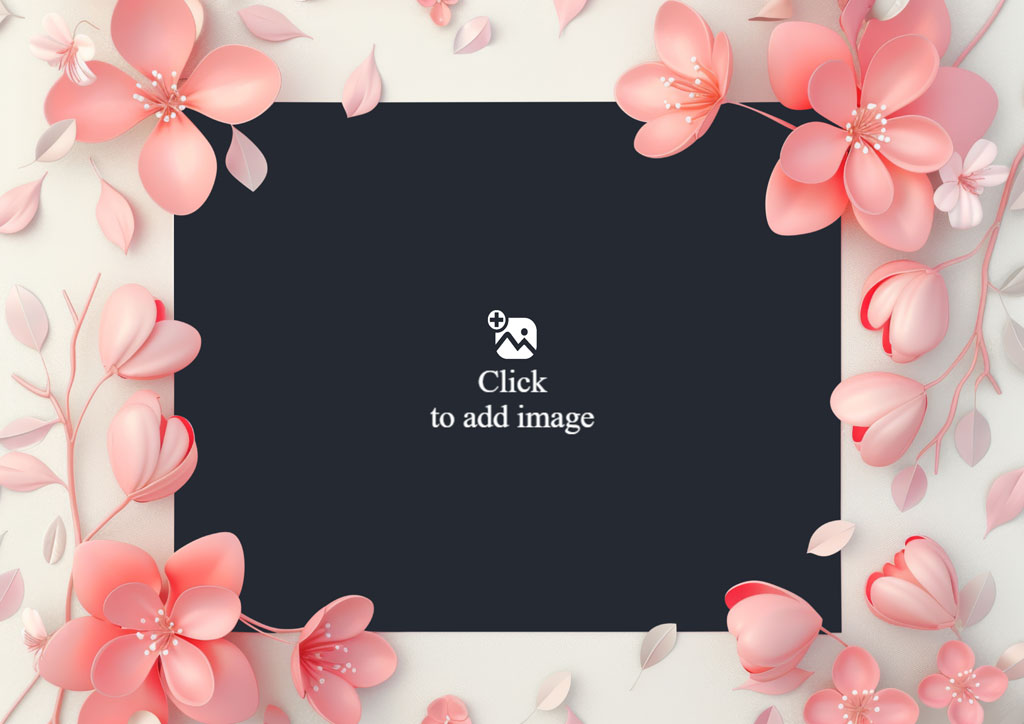 A black rectangle surrounded by pink flowers and leaves on a white background.