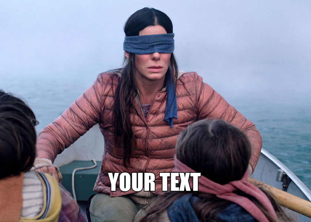 Woman with blindfold on a boat with others